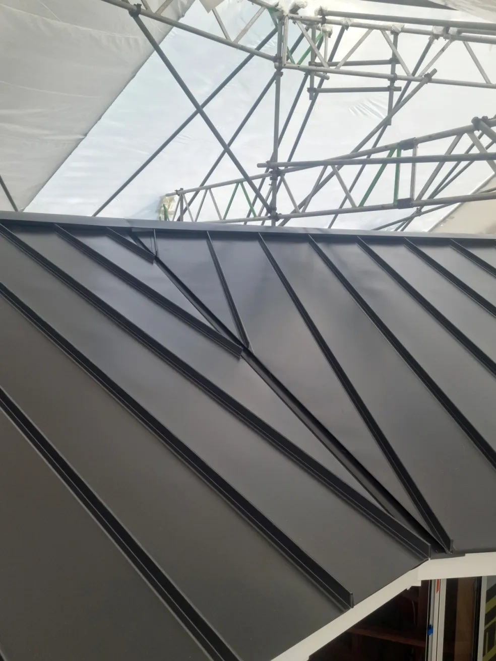 dark standing-seam metal roof detail